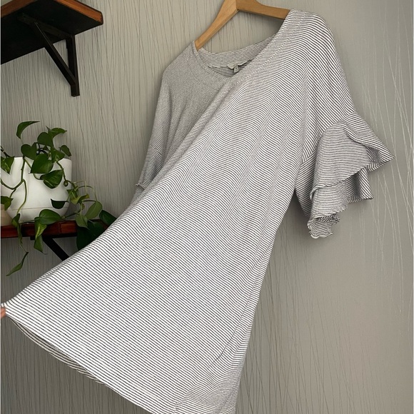 LUCKY BRAND Dress Women’s Medium Stripe Ruffle Bell Sleeve Knit Mini Shirt Dress - Picture 5 of 11